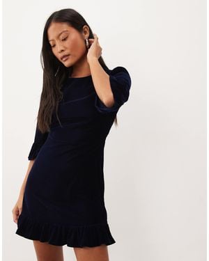 Nobody's Child Petite Fleur cord-kleid mit viertelärmeln, volantsaum, mini, - Blau