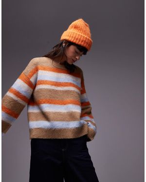 TOPSHOP – flauschiger, orange-blau gestreifter pullover