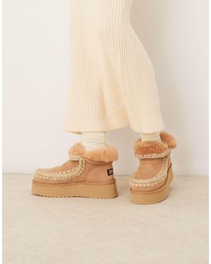 Mou Mini Platform Suede Boots - Natural