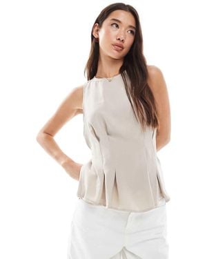 New Look Peplum Linen Look Shell Top - White
