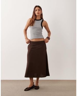 ASOS Linen Look A-line Midi Skirt - Brown