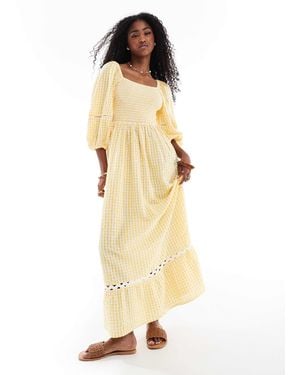 Accessorize Puff Sleeve Gingham Maxi Beach Dress - Metallic