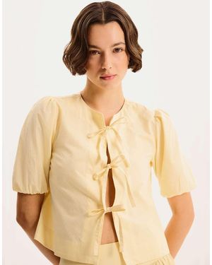 OMNES Shirt Pollo Cotton Tie Blouse - Natural