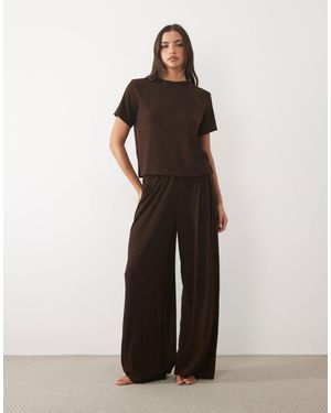 ASOS Loungewear-mix & match-ripp-unterteil mit weitem bein - Braun