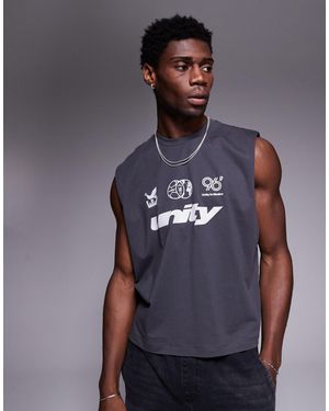 ASOS Boxy Oversized Tank With Sports Text Graphic - Gray