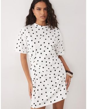 ASOS Wrapped Waist Mini Dress With Lace Hem - White