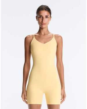 Oysho Comfortlux Short Jumpsuit With Knot Detail - Natural