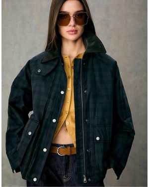 Stradivarius Waxed Check Parka - Blue
