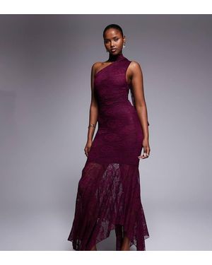 Kaiia Exclusive Slinky Lace Asymmetric Scarf Detail Sheer Hem Maxi Dress - Purple