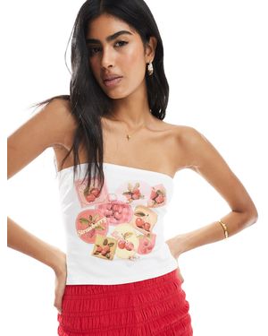 Miss Selfridge Summer Postcard Print Bandeau Top - White