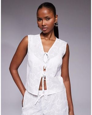 Kaiia Tie Front Broderie Beach Top Co-Ord - White