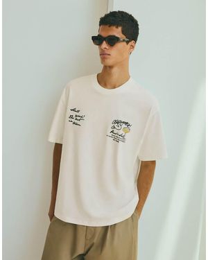 Bershka Relaxed Fit Printed T-shirt - Natural