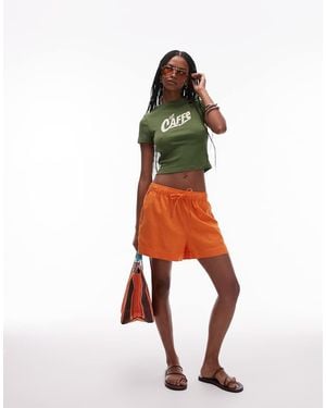 TOPSHOP High Rise Drawcord Linen Shorts - Orange