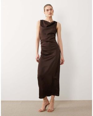 Vila Cowl Neck Satin Midi Dress - Natural