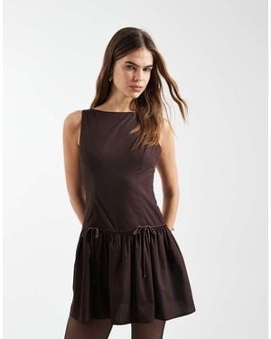 Hollister Square Neck Tie Waist Mini Dress - Brown