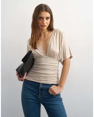 TOPSHOP V-Neck Tie Detail Top - Blue