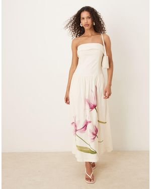 Abercrombie & Fitch Strapless Drop Waist Midi Dress - Natural