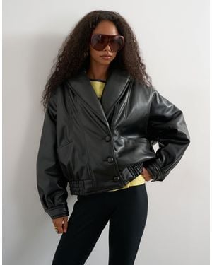 TOPSHOP Faux Leather Shawl Collar Bomber Jacket - Black