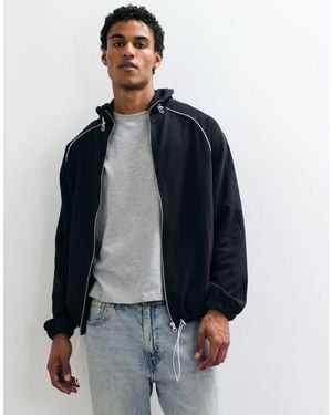ASOS Sweat à capuche relaxed zippé intégralement à col cheminée avec passepoil et cordon - Bleu