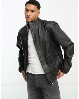 Bolongaro Trevor Chaqueta Bomber Larga Negra Con Cremallera De Cuero De - Negro