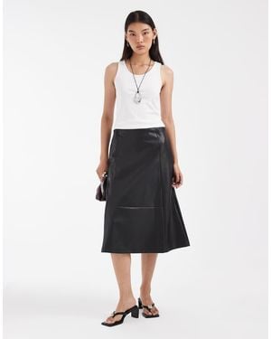 ONLY Faux Leather Midi Skirt - White