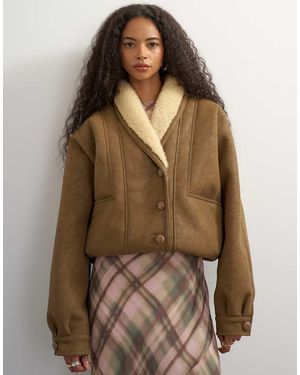 TOPSHOP Chaqueta De Borreguito Con Cuello Esmoquin En Tostado-Marrón