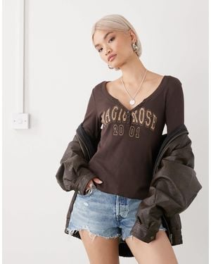 Monki – langärmliges henleyshirt - Mehrfarbig