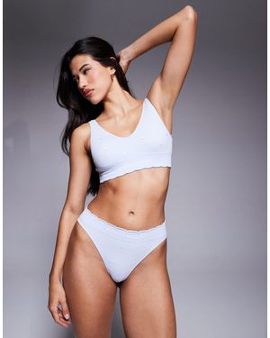 Boux Avenue Bow Embroidered Thong - Blue