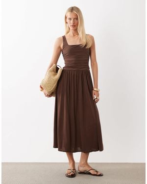 Nobody's Child Natalie Modal Blend Square Neck Ruched Detail Midi Dress - Natural