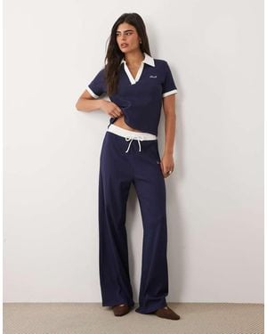 4th & Reckless Geribbelde Broek Met Wijde Pijpen En Brede Tailleband Met Trekkoord - Blauw