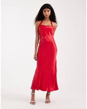 ASOS Vestido Largo Con Cuello Halter De Satén De - Rojo