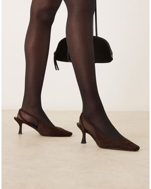 Glamorous Slingback Kitten Heeled Shoes - Natural