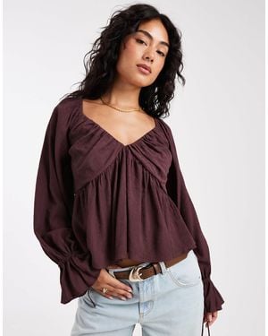 ASOS V Neck Crinkle Long Sleeve Blouse - Purple