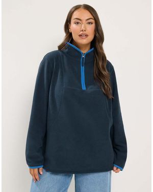 Yours Clothing Funnel Neck Quarter Zip Fleece - Blue