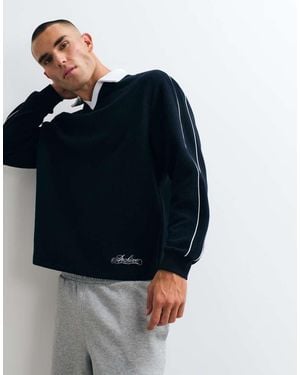 ASOS Sudadera Holgada De Espiga Con Efecto Globo, Ribetes Y Detalle Bordado En - Azul