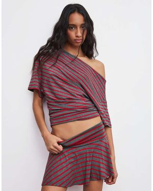 Bershka Mini Skirt With Double Turn-up Waist - Red