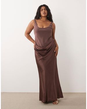 ASOS Asos Design Curve Deep Scoop Neck Maxi Dress With Asymmetric Draped Skirt Overlay - Brown