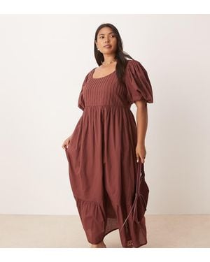 Nobody's Child Nobody's Child Mimi Puff Sleeve Midi Dress - Red