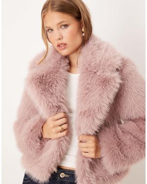 Threadbare Faux Fur Jacket With Collar - Pink