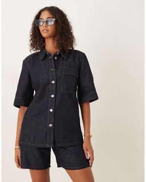 Jdy Short Sleeve Shirt Co-ord - Blue