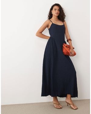Vila Jacquard Jersey Cami Midi Dress With Waist Details - Blue