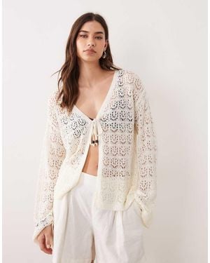 Miss Selfridge Crochet Boho Tie Front Festival Cardigan - Natural