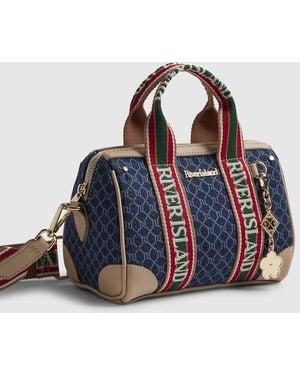 River Island Denim Monogram Webbing Detail Bowler Bag - Blue