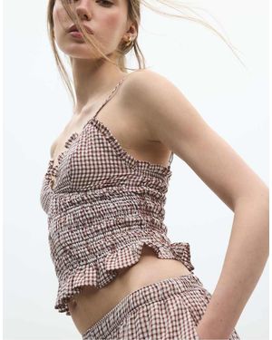 Stradivarius Shirred Strap Top - Brown