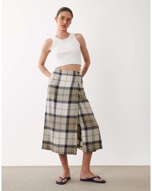 Barbour Ballina A-line Wrap Tartan Midi Skirt - White