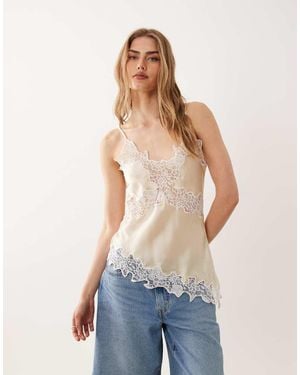 Miss Selfridge Satin Lace Asymmetric Cami - Blue