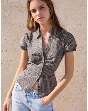 Bershka Short Sleeve Poplin Shirt With Bow - Brown