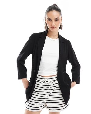 Stradivarius Blazer Met Linnenlook - Zwart