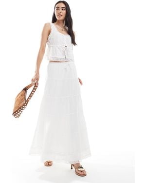 Vero Moda Lace Trim Tiered Boho Maxi Skirt Co-ord - White