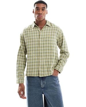 Pull&Bear Washed Checked Shirt - Green